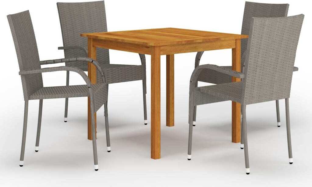 The Living Store 5 ks Záhradný jedálenský set sivý