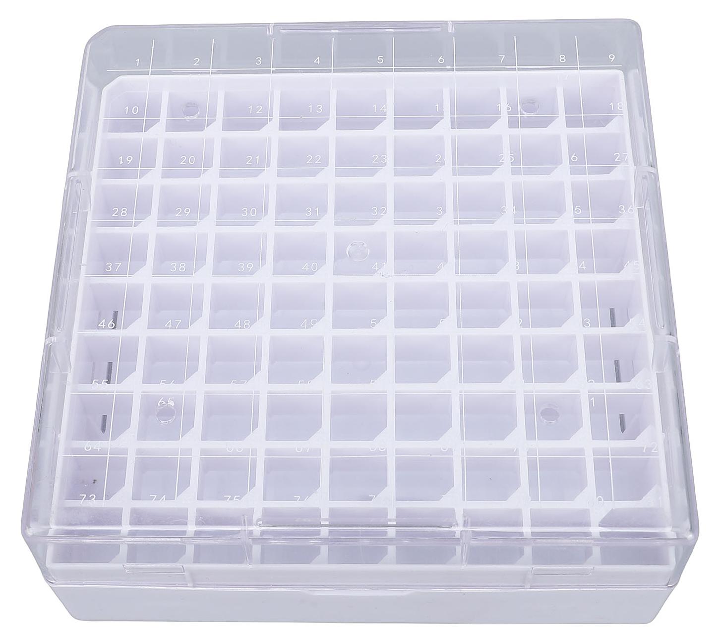 Gistuch Gefrierschrank-Aufbewahrungsbox für Zentrifugenröhrchen, 81 Plätze, 1,5–2,0 ml, Mikrozentrifugenröhrchen, Fläschchen, Proben, Kryo-Halter, weiß