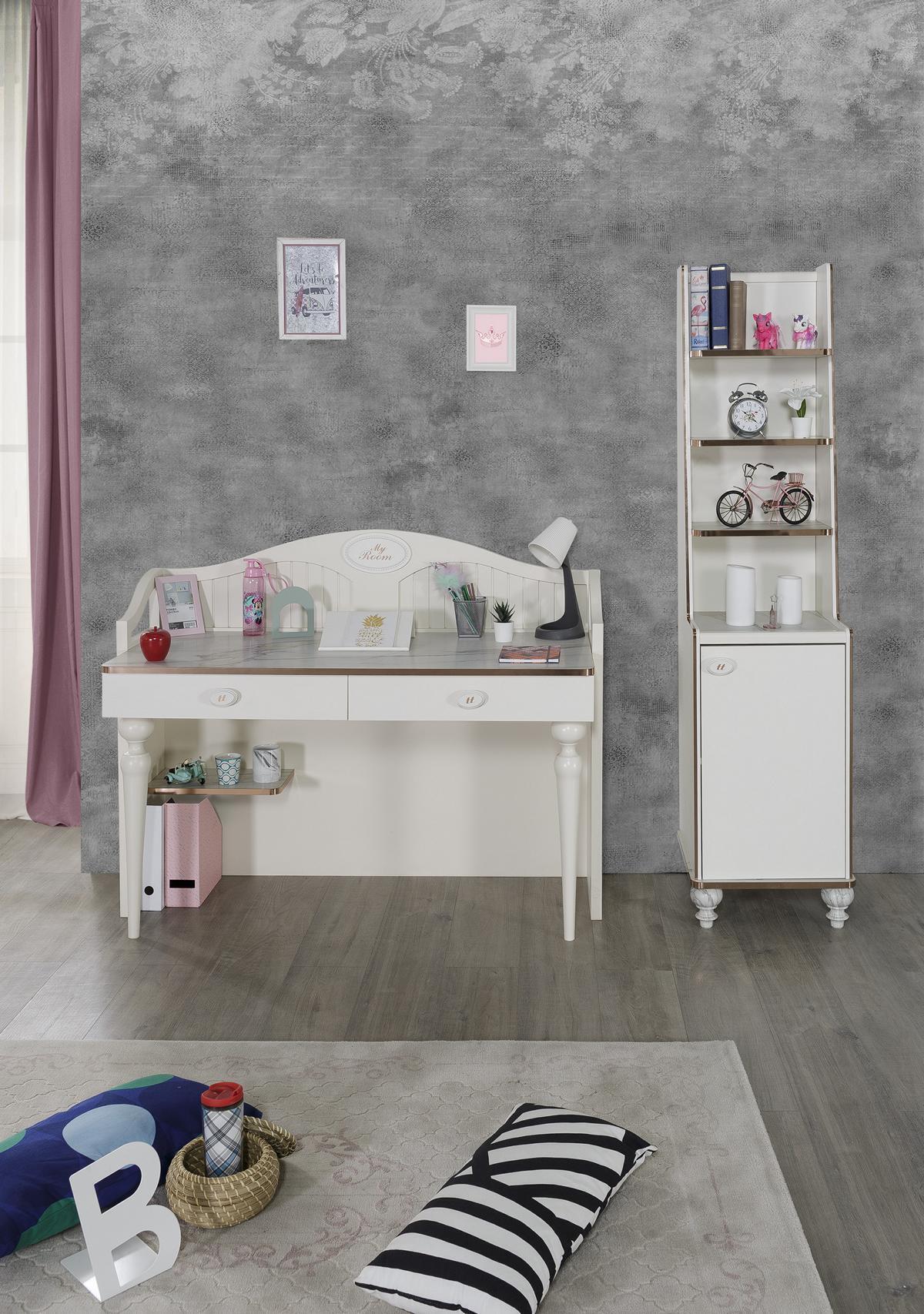 AEA Schreibtisch Kinderzimmer Bücherregal 2tlg. Set Holz Regal Möbel Weiß JVM4067282211414