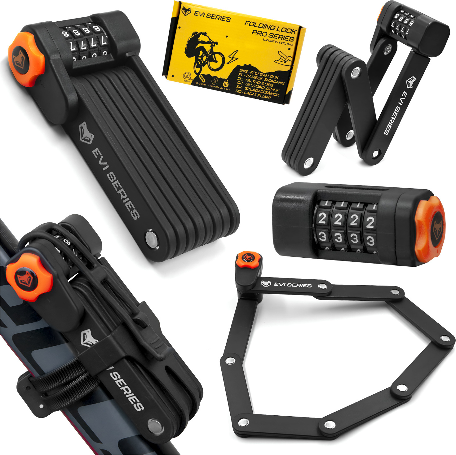 Faltschloss für EVI BIKE Fahrrad - Kettenverriegelung mit Code, 830/5V