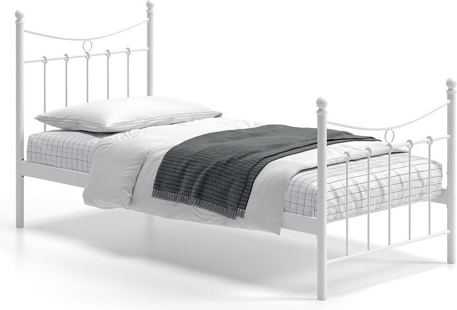 Einzelbett aus weißem Metall 90x200 SENCHA im zeitgenössischen Stil.