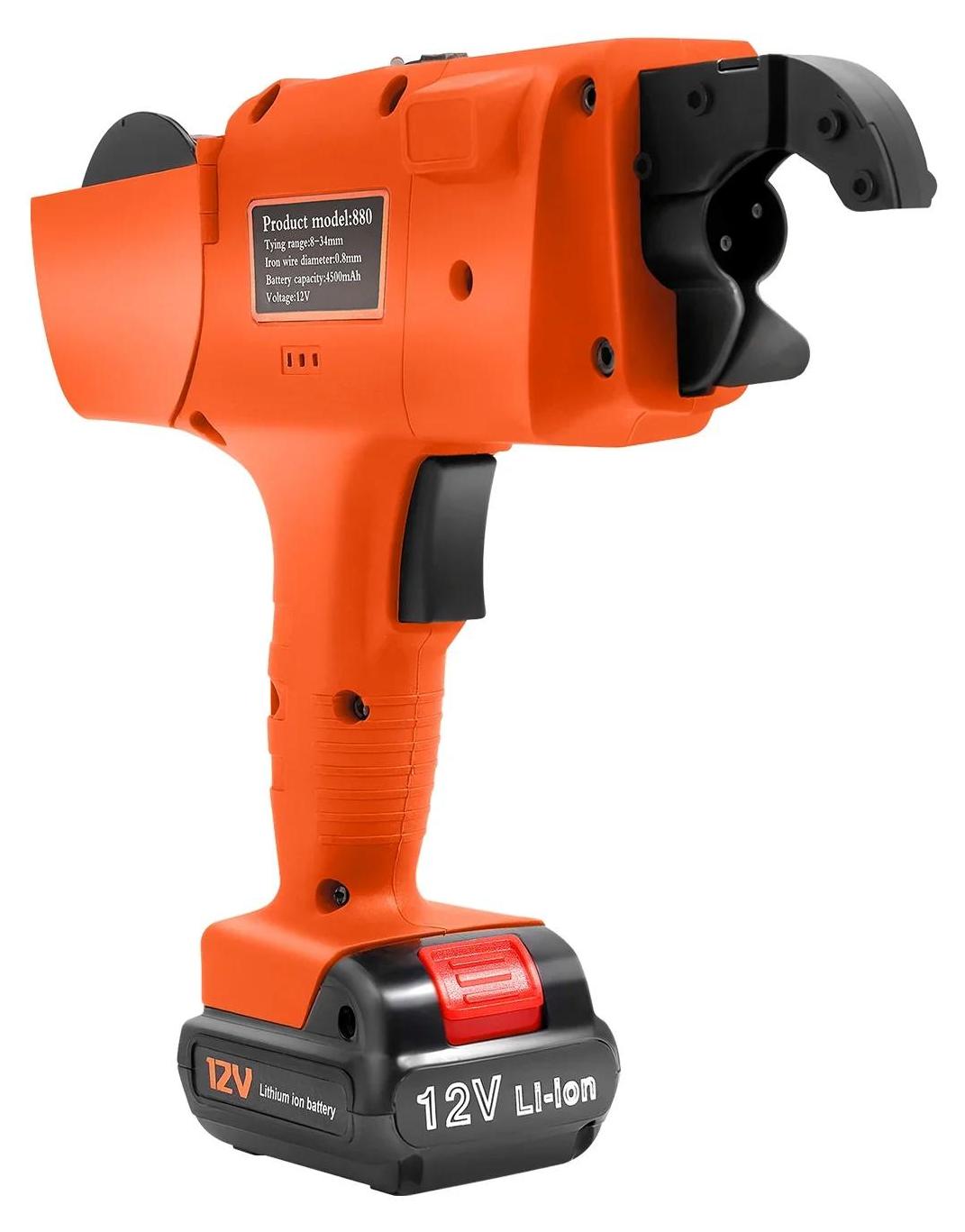 StarTech Bewehrungsbindegerät - Elektrische 12V Bewehrungsmaschine - Für 8–34 mm Bewehrungsstahl - Akku-betrieben - Ohne Akku - EU-Stecker - Dunkelorange