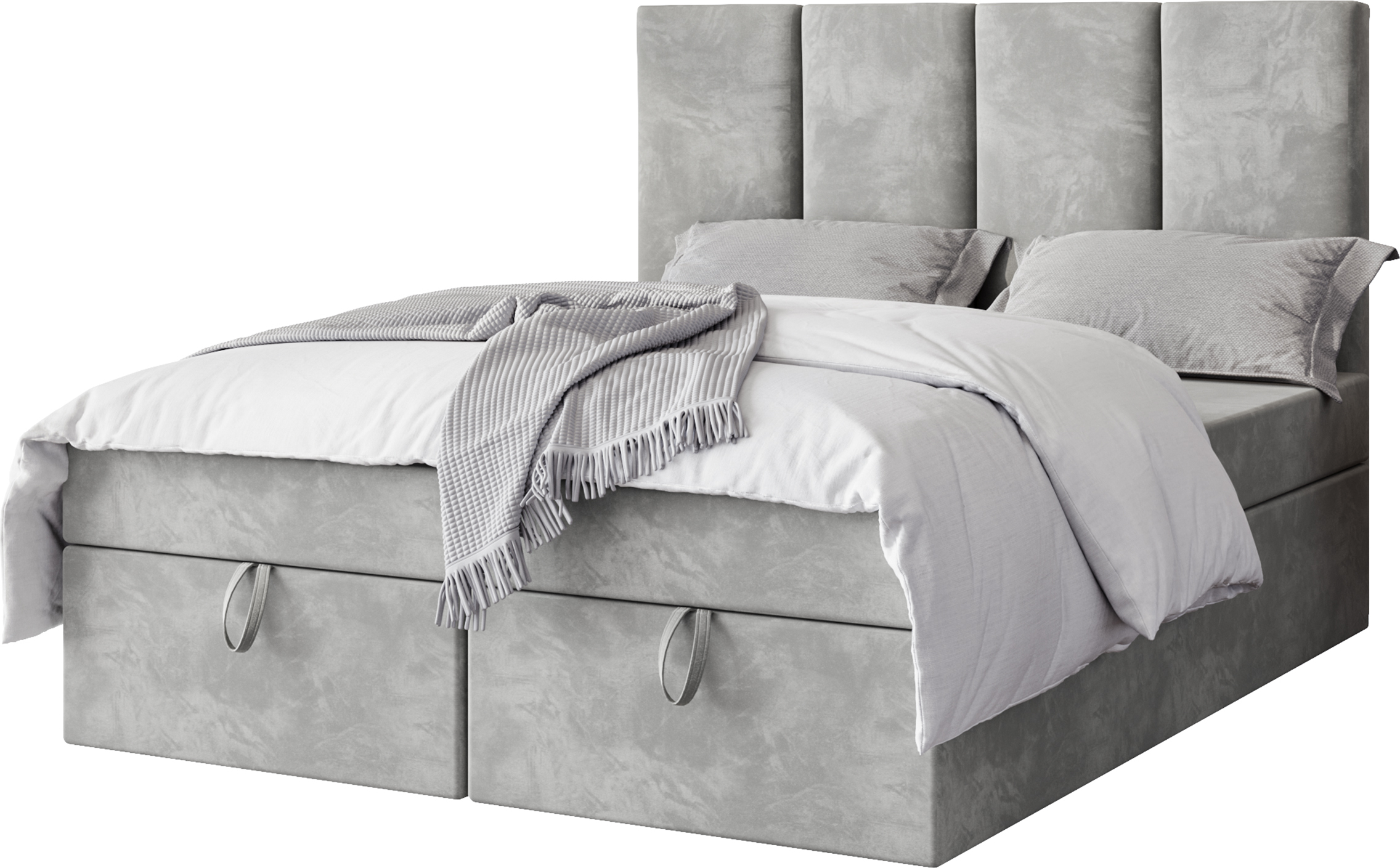FURMEB24 - MALMO 180 x 200 cm Boxspring posteľ s dvoma zásuvkami - Čalúnená posteľ s dreveným rámom - Manželská posteľ s vysokým čelom - Magic Velvet - Sivá