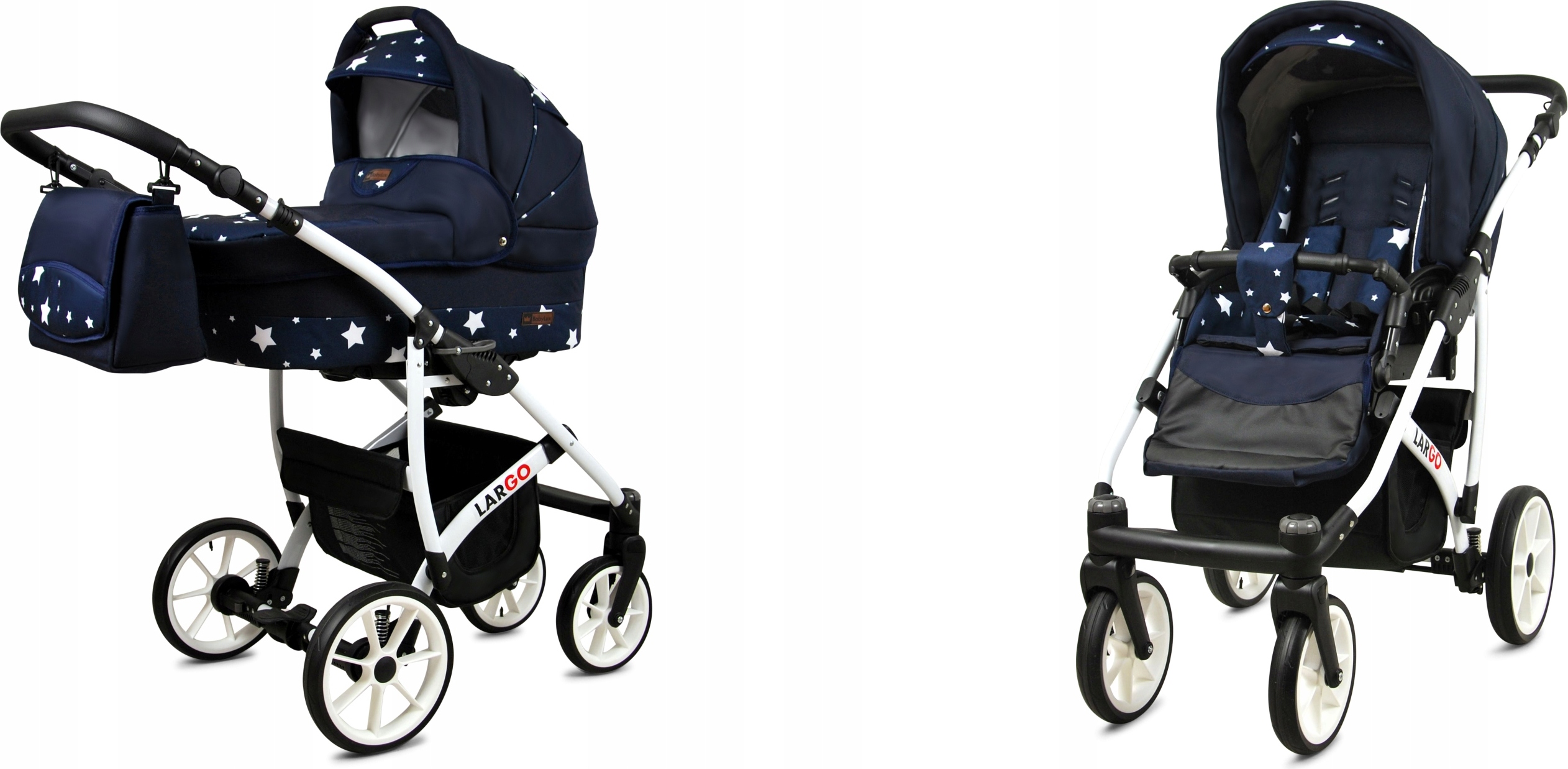 BabyLux® Largo | 2in1 Kinderwagen Bambimo | Navy Blue Star | Kombikinderwagen | Kinderwagenset | Bug