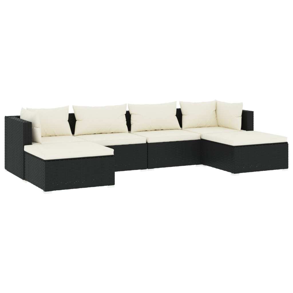 SYFAX 6-tlg. Garten-Lounge-Set mit Kissen Poly Rattan Schwarz Image