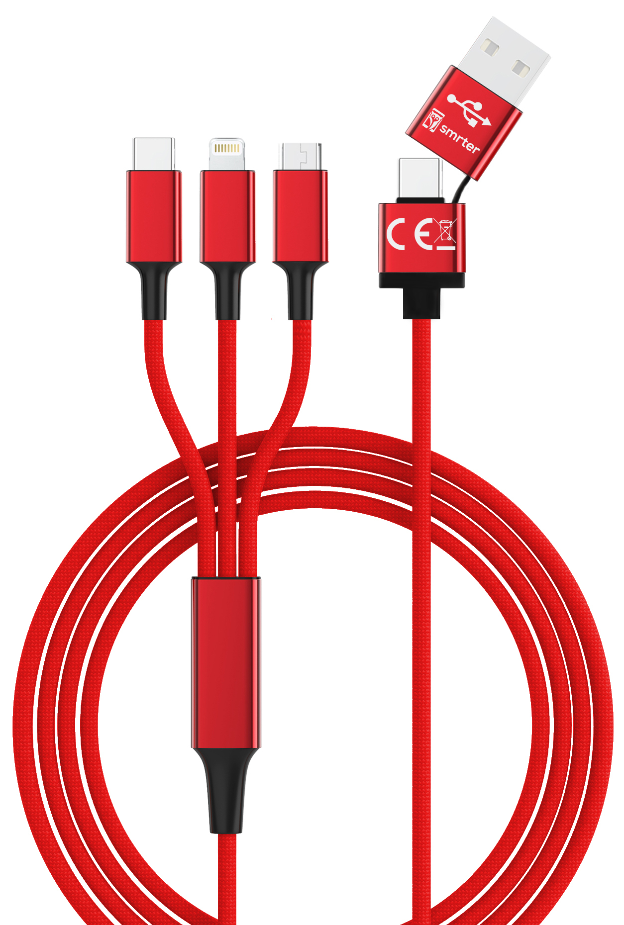 smrter Hydra ULTRA 5in1 Nylon-Ladekabel, 120cm, red retail SMRTER_HYDRA_ULT_RD