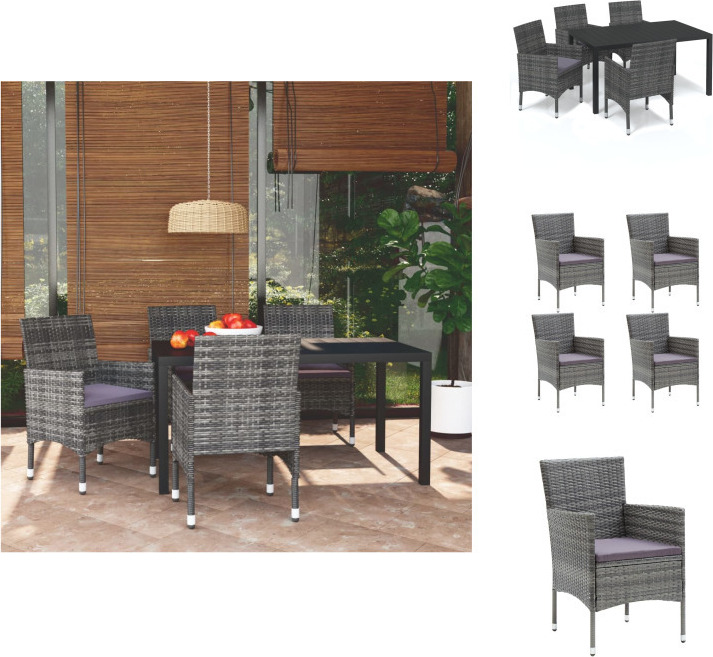 vidaXL 5-dielny záhradný jedálenský set s vankúšmi polyratan sivý - Záhradný nábytok sety