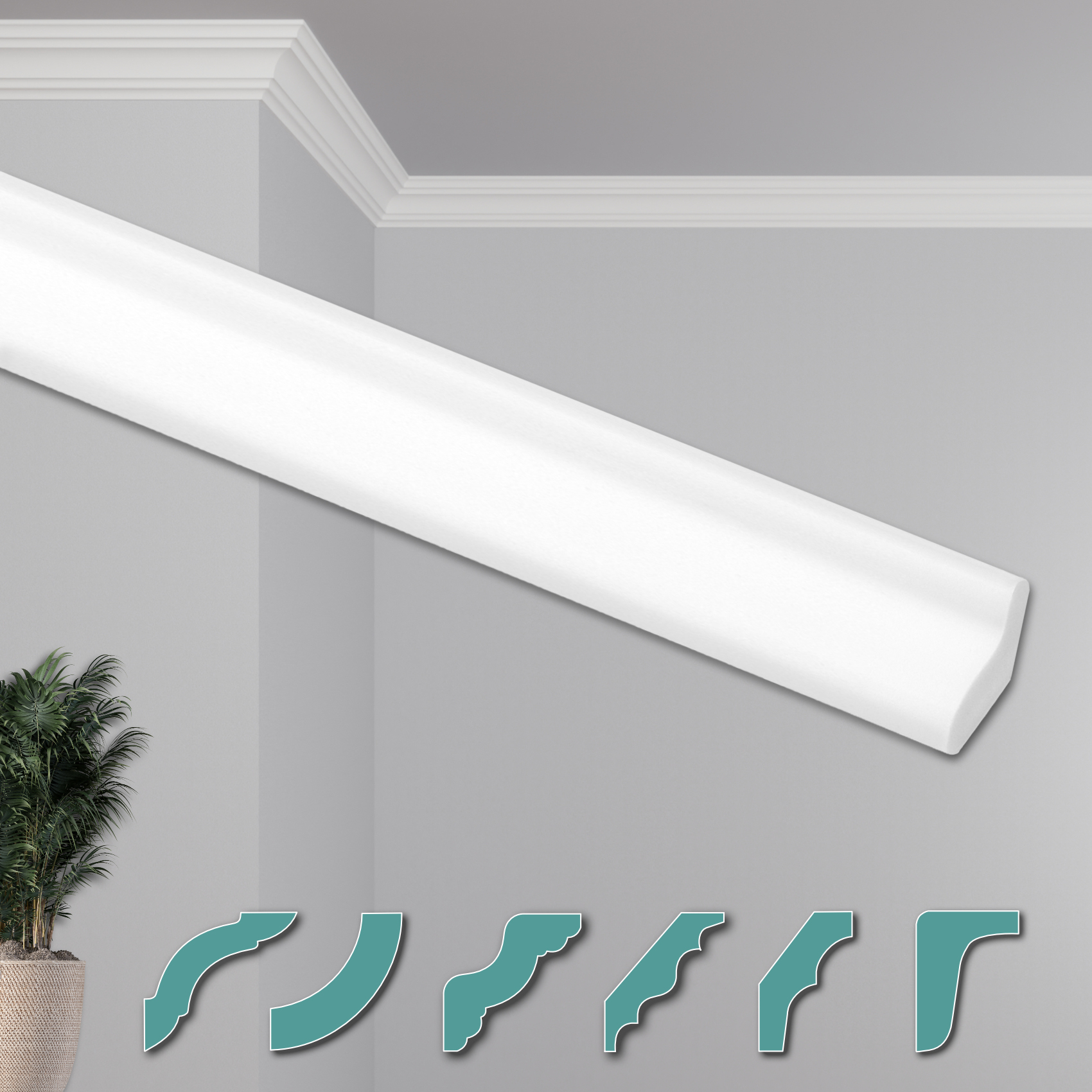 HEXIMO Deckenleisten modern XPS Styropor weiß, 2 Meter Stuckleisten Styroporleisten Zierleisten Stuck Eckleisten (30 Meter Deckenleisten ZG5) 61675