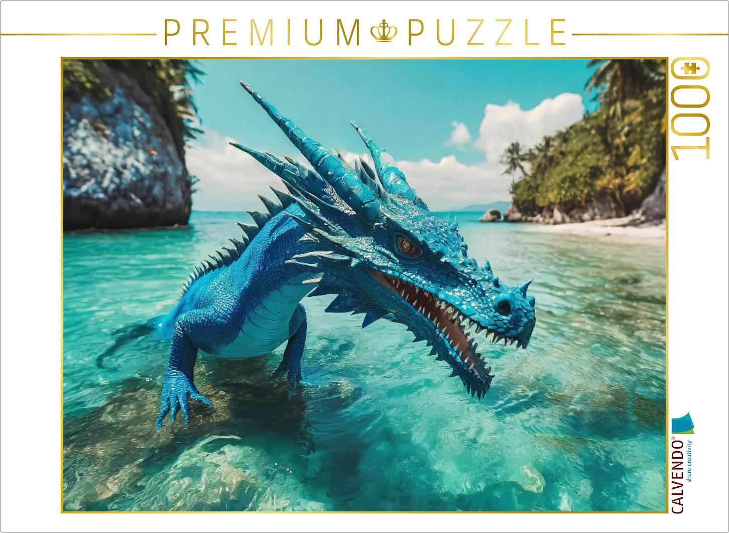 CALVENDO Puzzle Ein blauer Wasserdrachen durchstreift sein Inselreich | 1000 Teile Lege-Größe 64x48cm Foto-Puzzle für glückliche Stunden