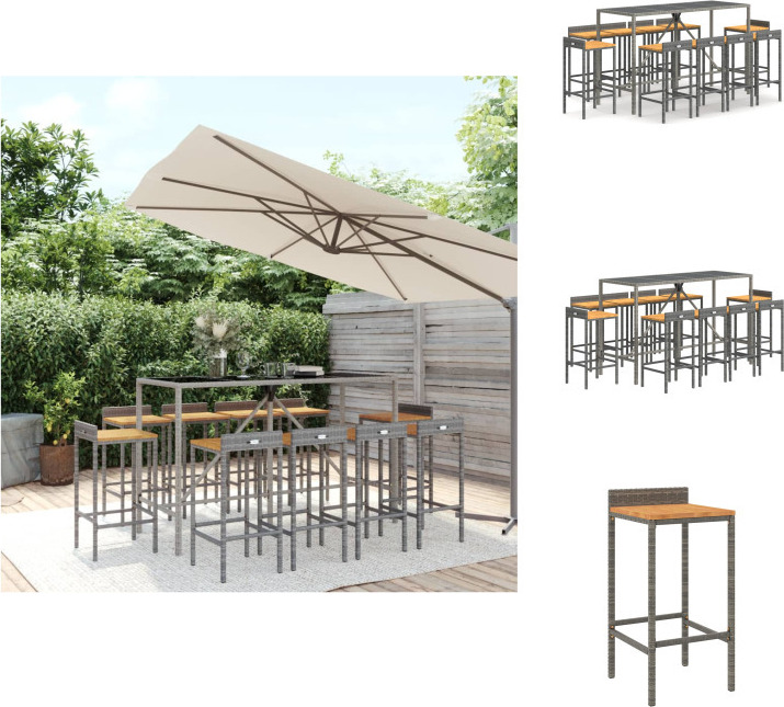 vidaXL 11-dielny záhradný barový set sivý polyratan a masívne drevo akácie - Záhradné nábytkové sety