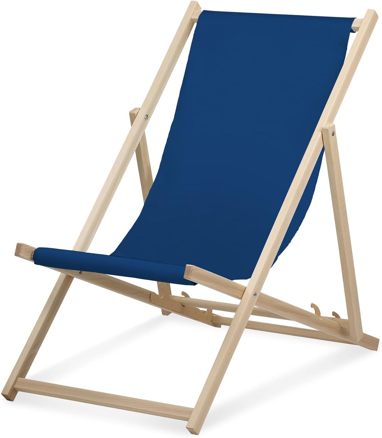 Lehátko - jednofarebné - tmavomodré - skladacie - z bukového dreva - nosnosť do 95 kg - 3-smerovo nastaviteľné operadlo - plážové lehátko