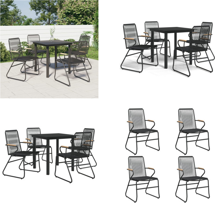 vidaXL 5 tlg. Garten Essgruppe Schwarz PVC Rattan - Garten Essgruppe - Garten Essgruppen - Essgruppe - Essgruppe Terrasse