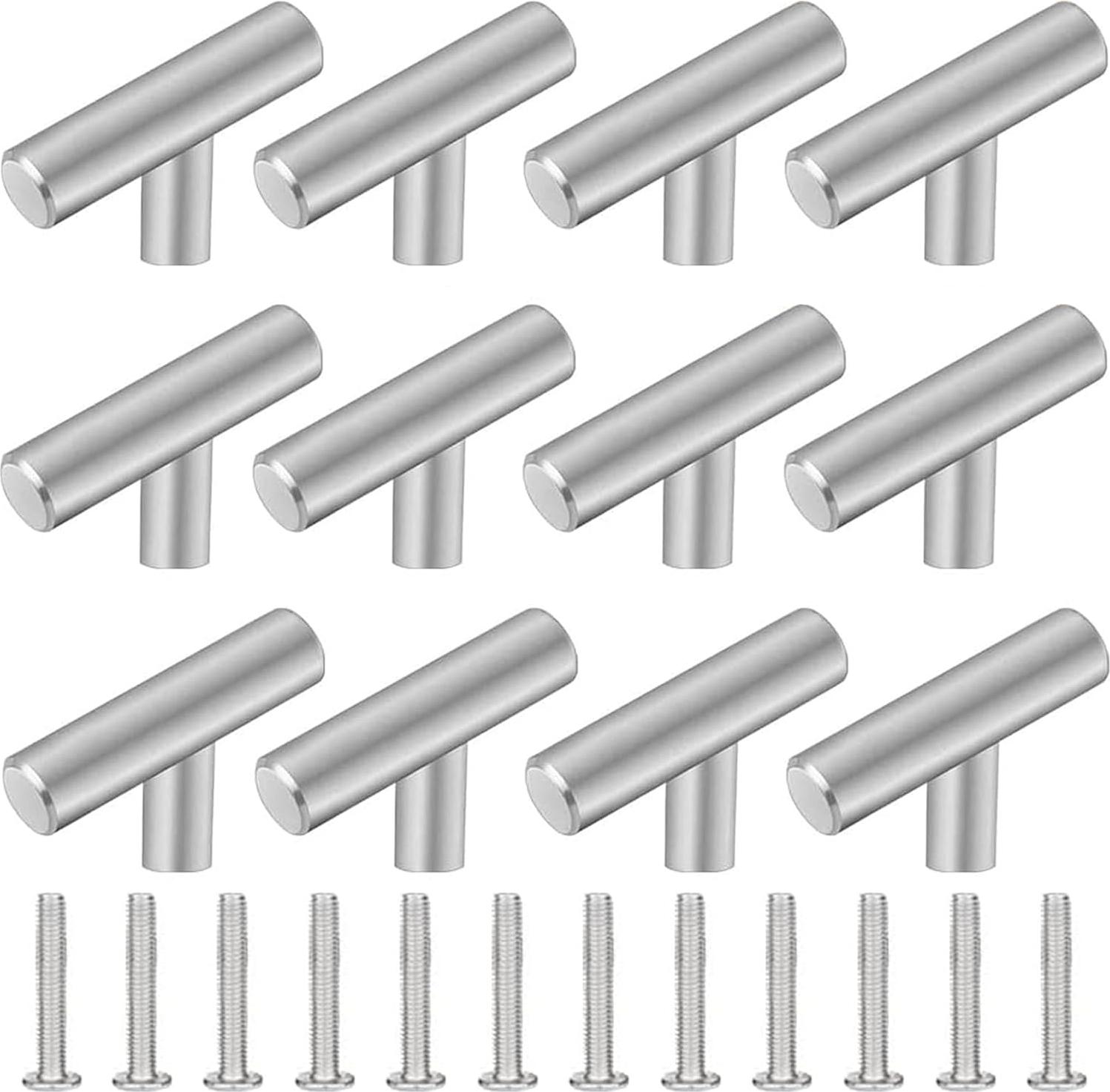 Markenlos T-förmige Möbelgriffe - Küchengriffe für Schränke - 12 Stück - Silber