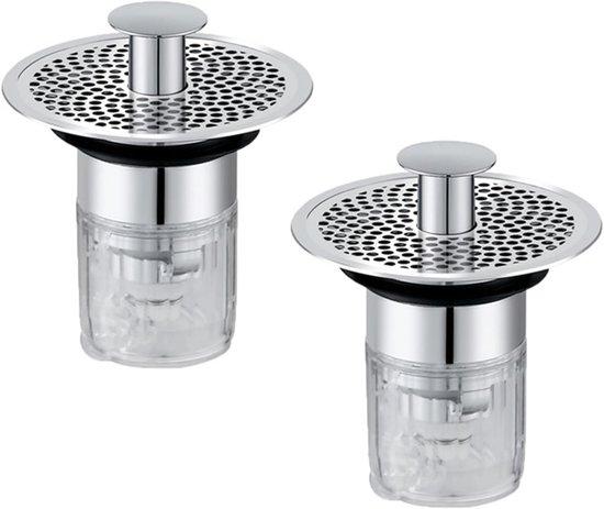OEM 2er Waschbecken-Abfluss mit Filterplatte - Universal-WC-Abfluss - Pop-Up-Abfluss für Waschbecken mit Anti-Klappverschluss für 34-37mm Abflussöffnung 2026