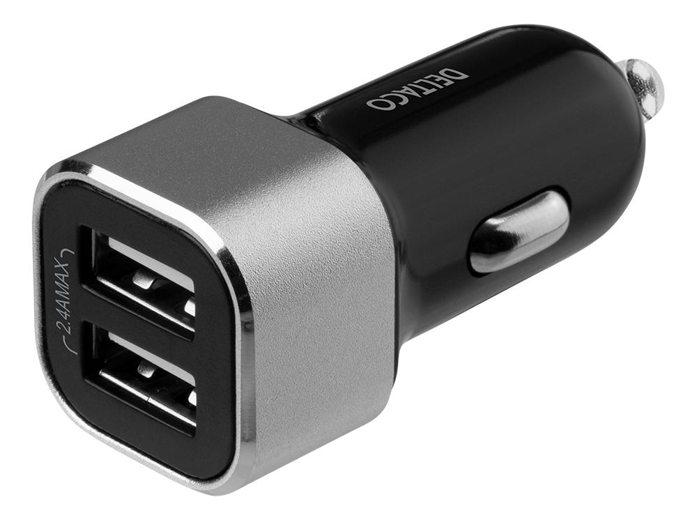 Nabíjačka do auta DELTACO USB, 2x USB-A, 2,4 A, spolu 17 W