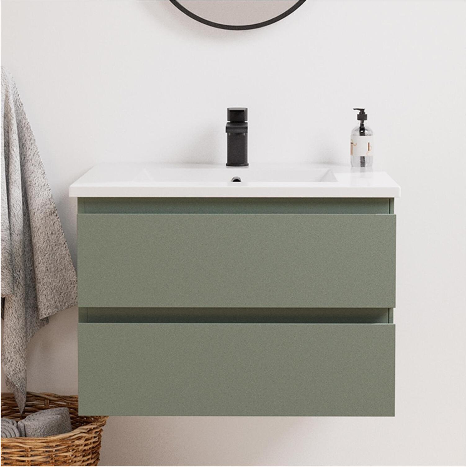 Einzelwaschtisch-Set 60cm mit Keramikplatte und schwarzem Wasserhahn SORRENTO