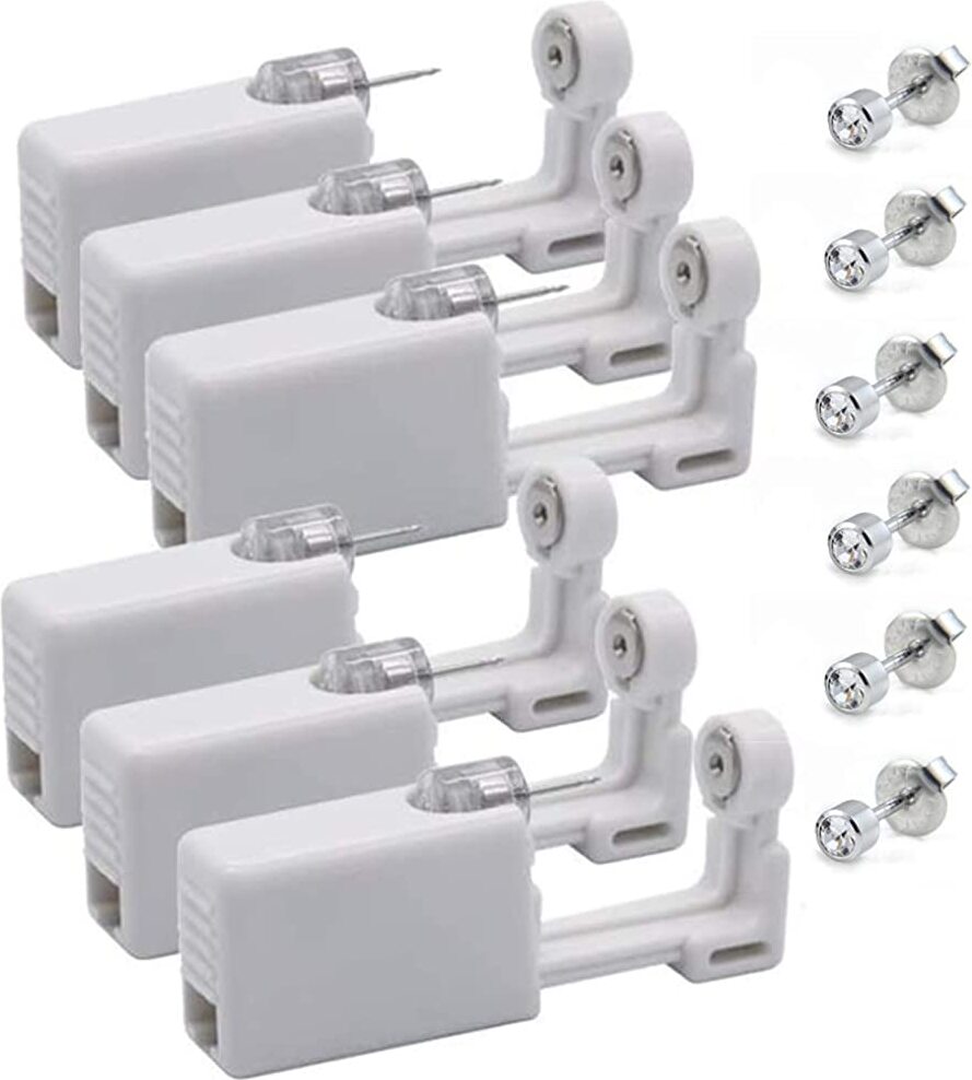 XS 6 Packungen Einweg-Ohrpiercing, Ohrpiercing-Pistole mit Ohrsteckern, Sicherheits-Profi-Ohrpiercing-Pistolen-Werkzeugset, für Frauen Männer Salon & Heimgebrauch