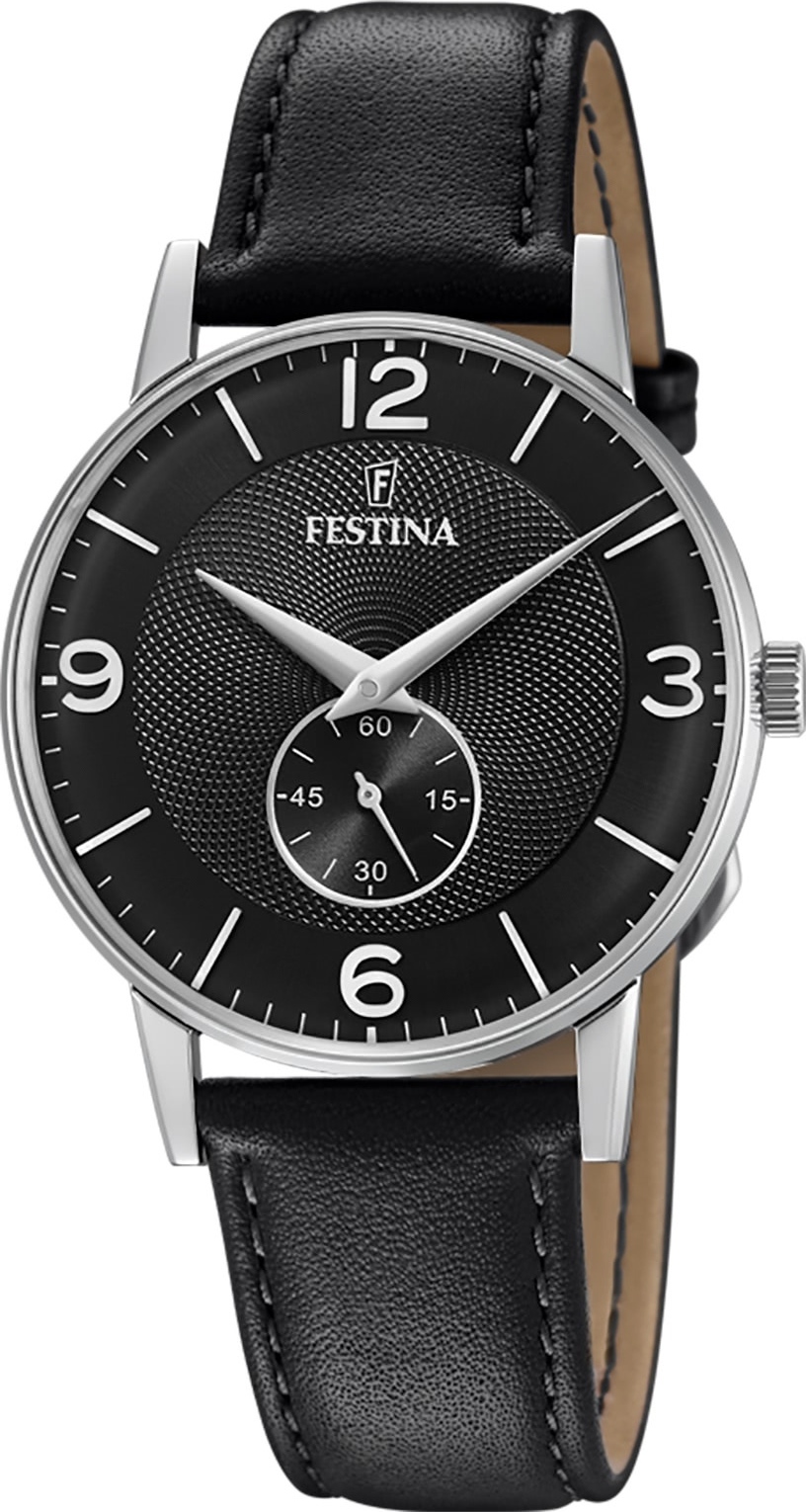 Kožené pánske náramkové hodinky Festina čierne ležérne D2UF20566/4