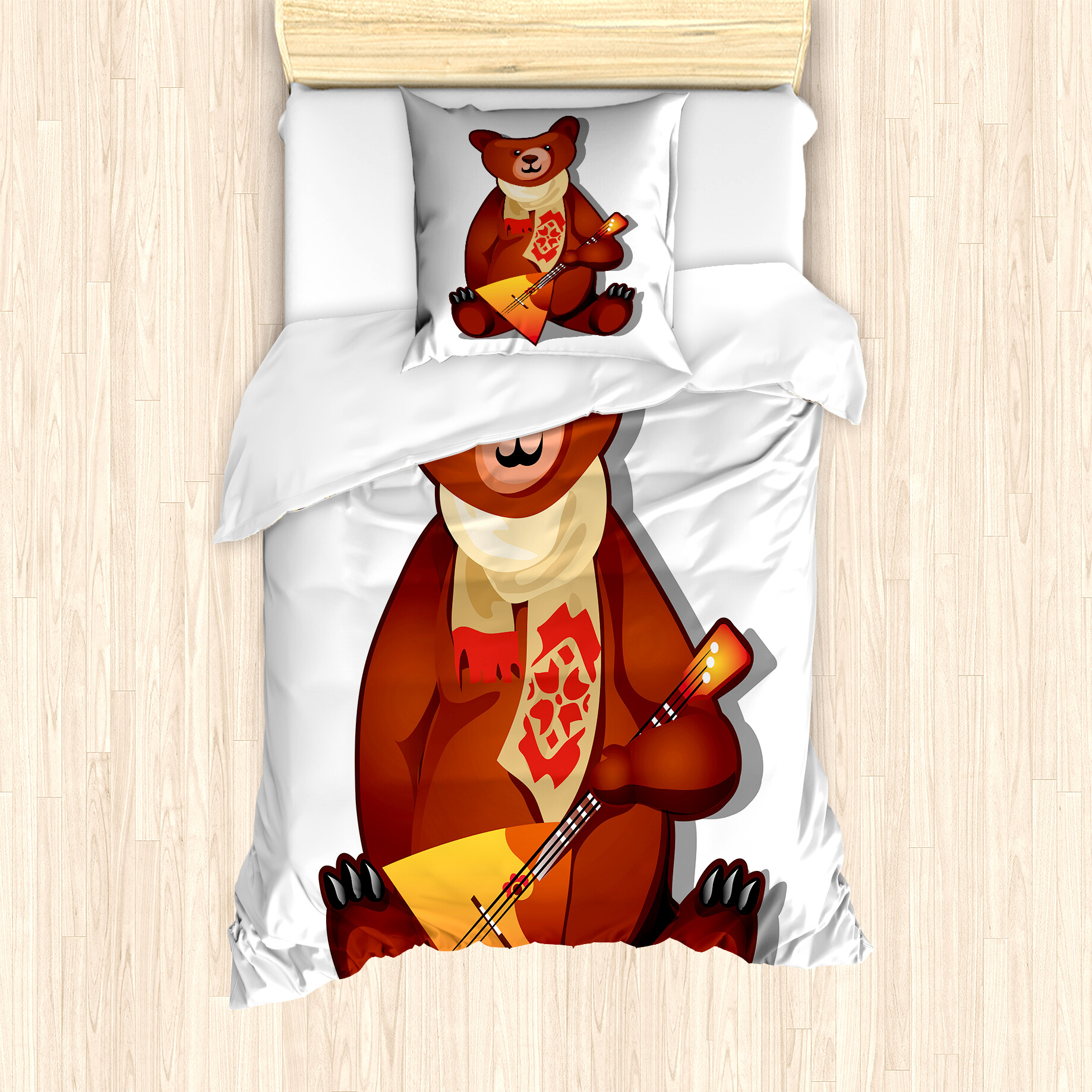 KOZMOS TEKSTL VE GER DÖNÜÜM SANAY TCARET LMTED RKET ABAKUHAUS Lustiger Bär Bettbezug Set für Einzelbetten, Balalaika Ethnischer Schal, Milbensicher Allergiker geeignet mit Kissenbezug, 135 cm x 200 cm - 80 x 80 cm, Zimt Multicolor nevde_146087_135x200_de