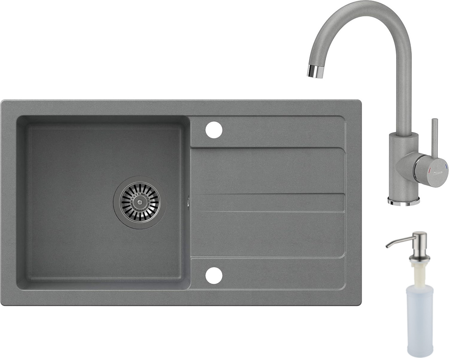 VBChome Granitspüle 55 x 44 cm Schwarz Komplett-Set