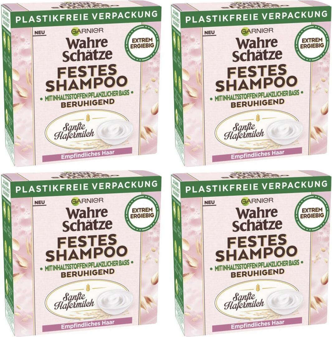 4 x Garnier Wahre Schätze Festes Shampoo Hafermilch Haarshampoo 60g