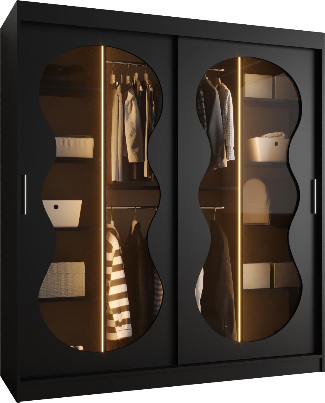 MEBLE KRYSPOL Kleiderschrank mit Glas 180 x 200 x 62 cm BAHRAJN 3, Schwarz BAHRAJN 3 180 CZ LED