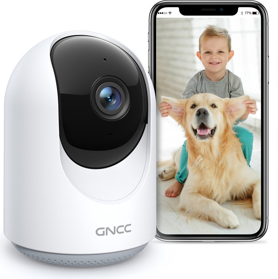 GNCC P1 Vnútorná kamera WLAN s APP, 360°, 1080P, nočné videnie, sledovanie pohybu, obojsmerný zvuk