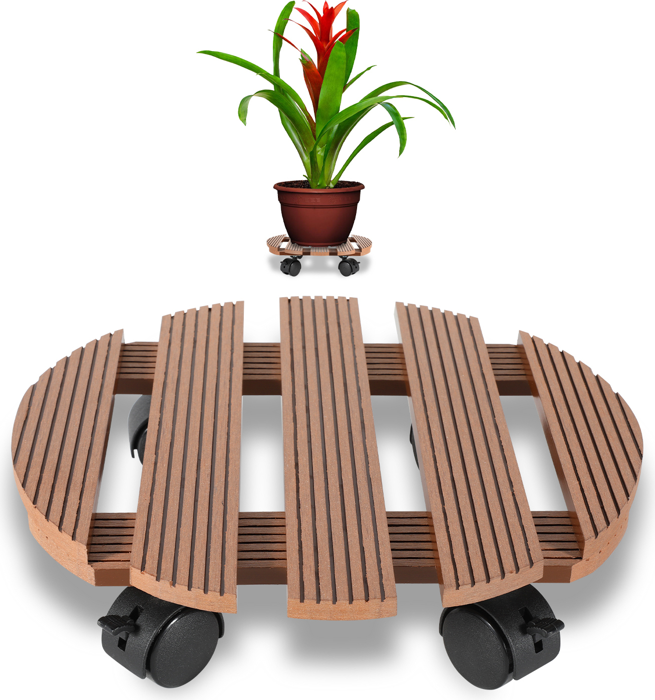 2er Set Pflanzenroller Aus Holz – Rundes Rollbrett 30 Cm Durchmesser – Mit 4 Abschließbaren Rollen – Heavy Duty Blumenuntersetzer Für Drinnen & Draußen – Stabil & Stilvoll