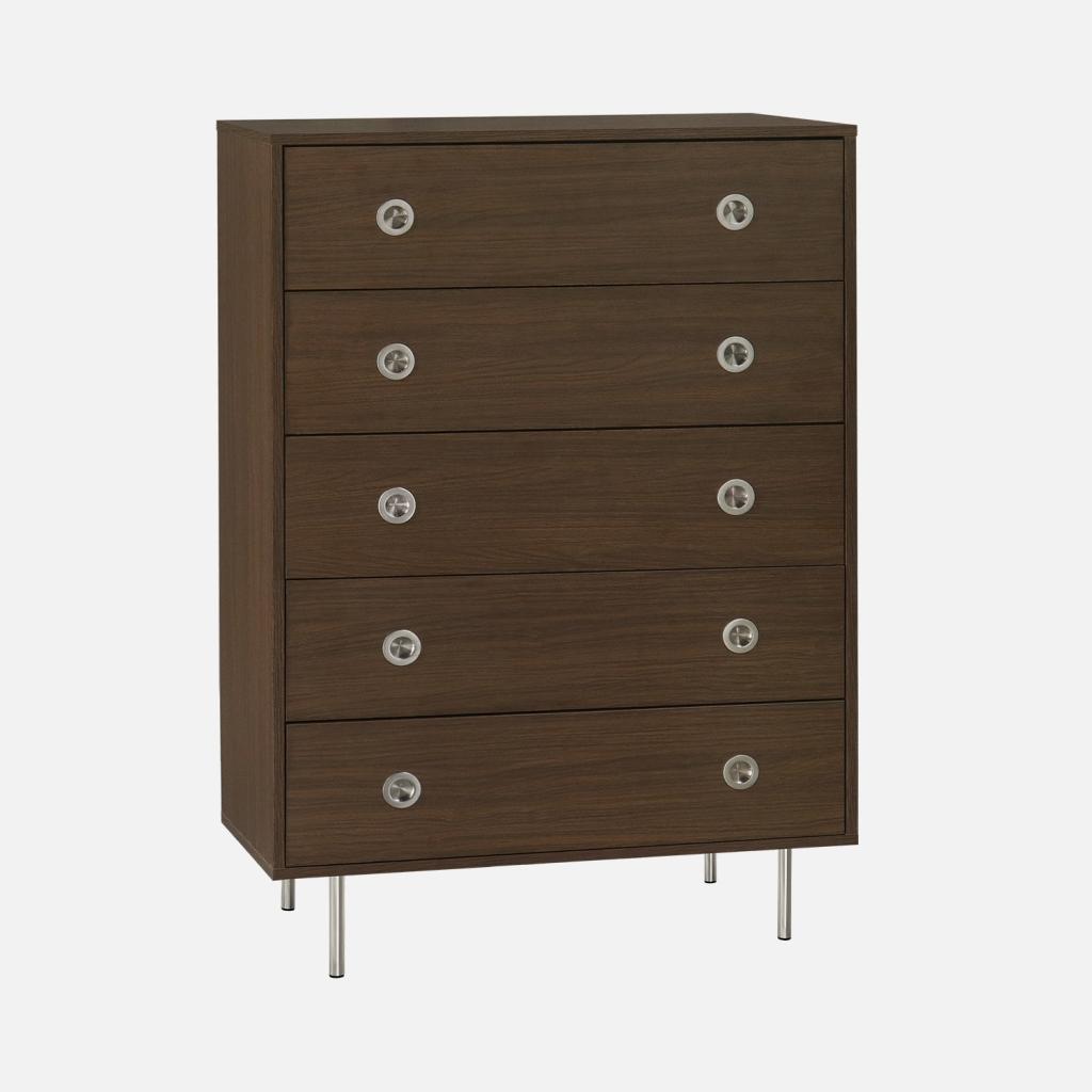 sweeek - Vintage-Kommode mit Holzdekor und Edelstahl, 5 Schubladen - Nussbaumfarben ISHELBCHE5DWAL