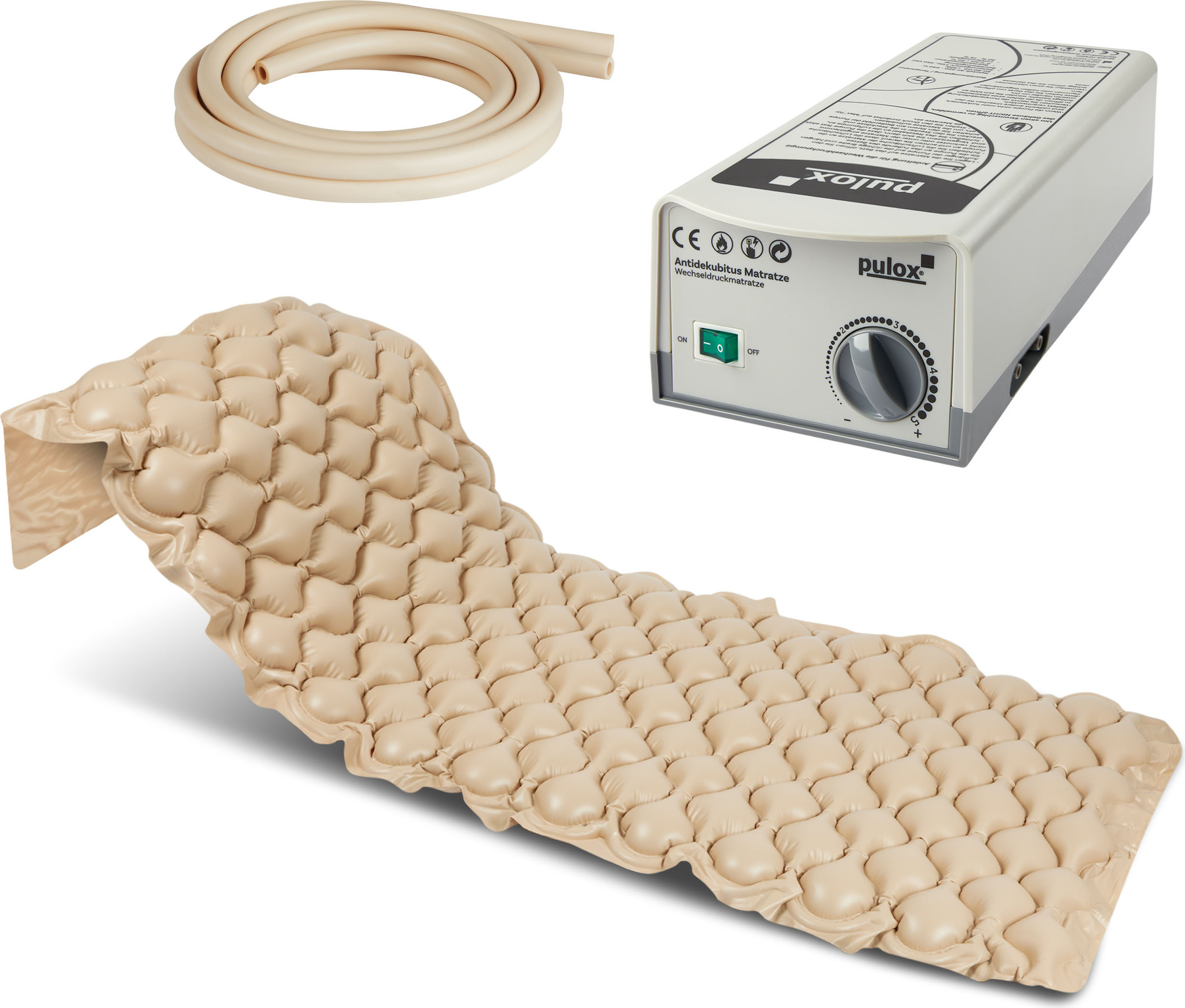 Foshan Hongfeng Medical Technology CO., LTD. Pulox - ADM-130 - Antidekubitusmatratze mit Pumpe - Wechseldruckauflage - bis 130 kg - Beige HF6P01+HF6001