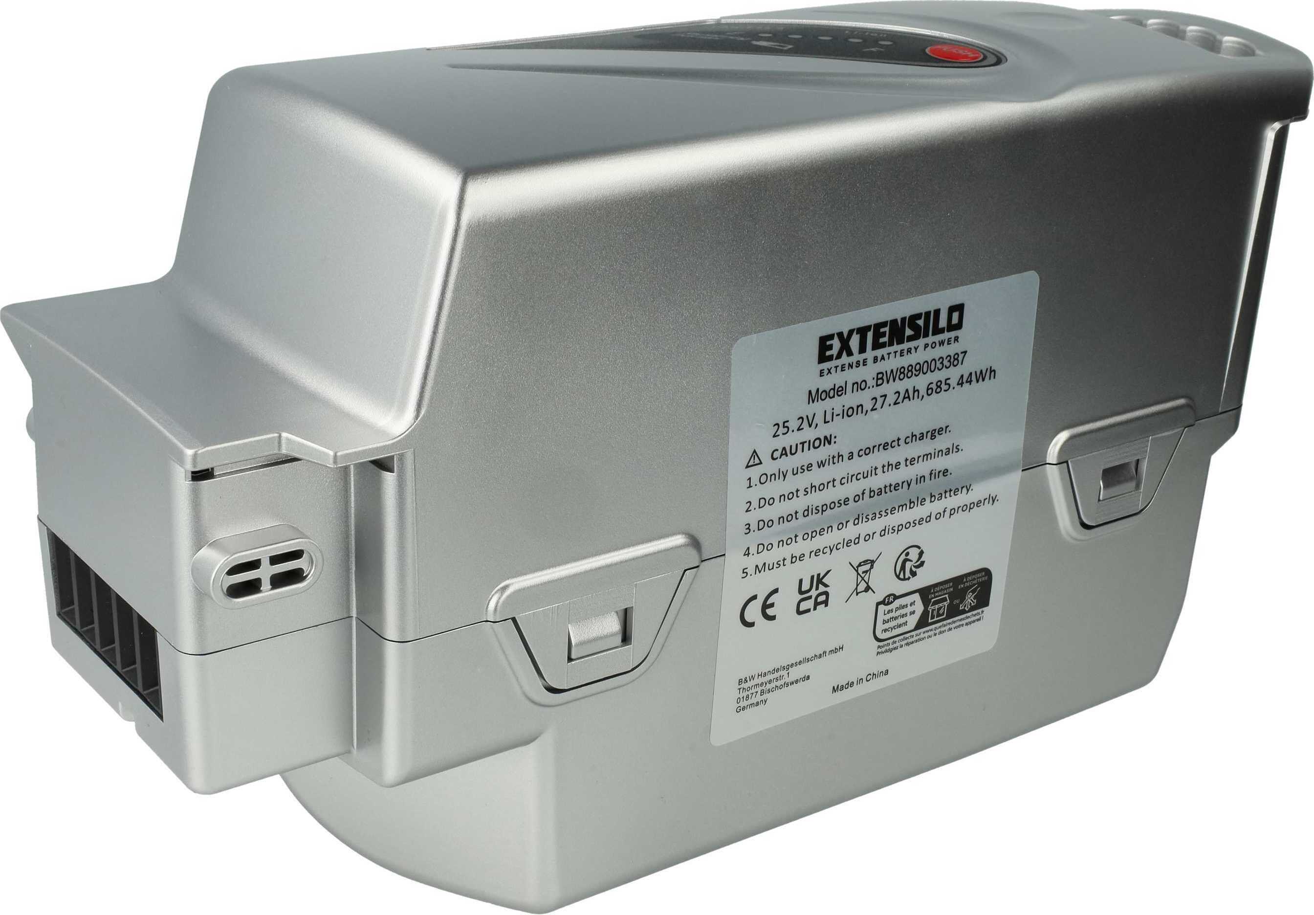 vhbw EXTENSILO Akku kompatibel mit Kettler Obra Hyberitec, Twin Front NX8 E-Bike (27,2 Ah, 26 V, Li-Ion) - Silber