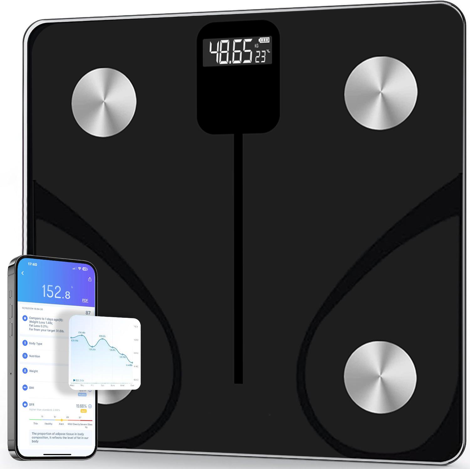 Tekoo Smarte Körperfettwaage mit Bluetooth, App & USB-C, 180kg CH-2026-002