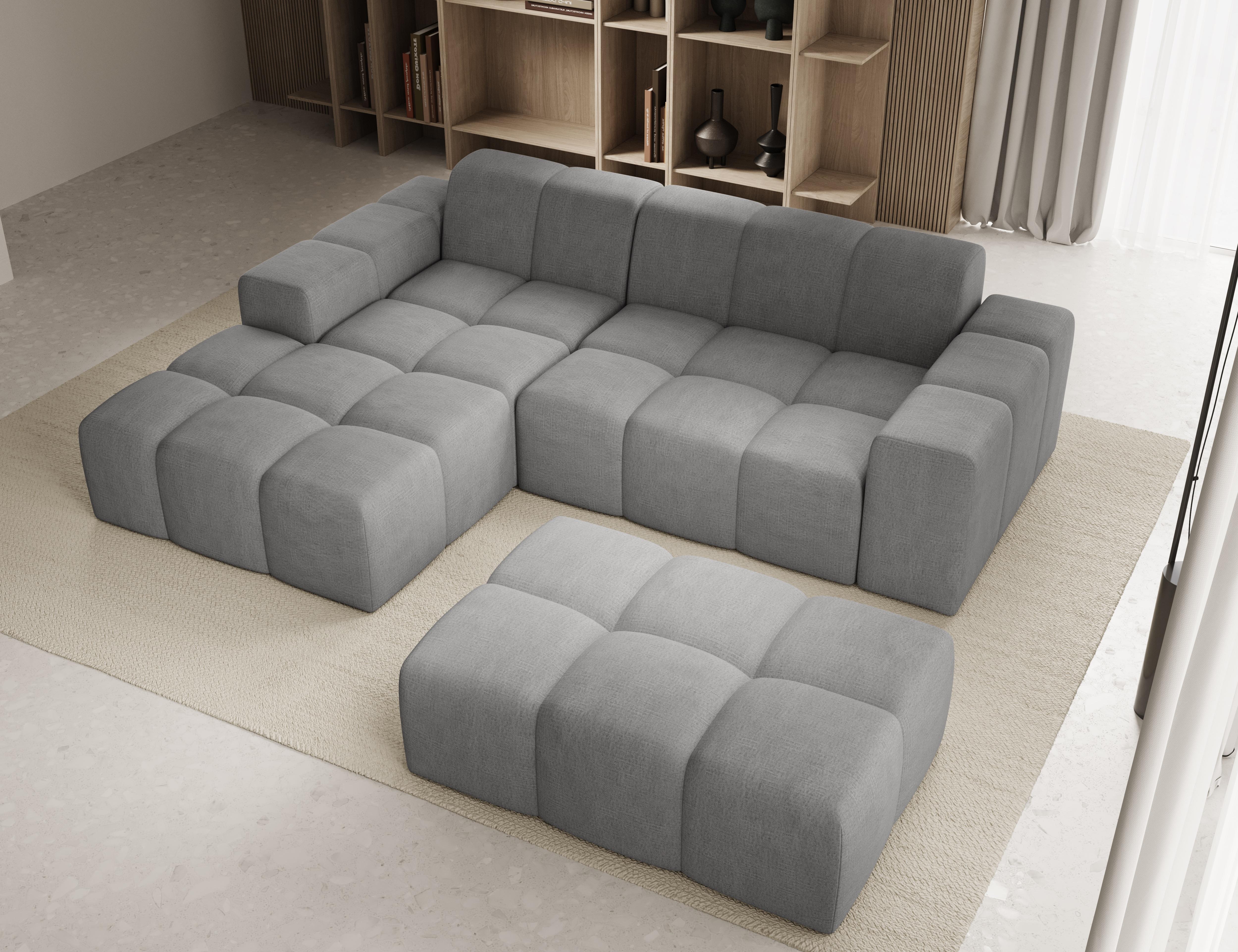 möbelfest Sofa mit Hocker, Couch L-Form, Veloursstoff, Links Sofa, Grau Fogo