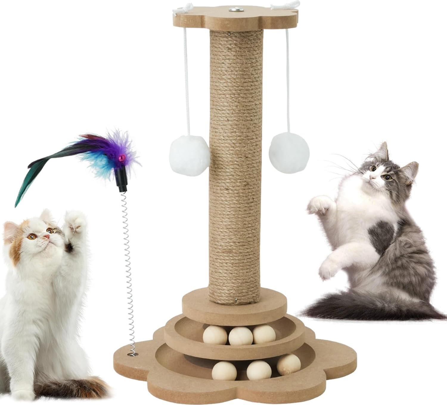 Markenlos 40 cm Katzenkratzbaum mit Trackball-Spielzeug und Federn - spielerische Interaktionen