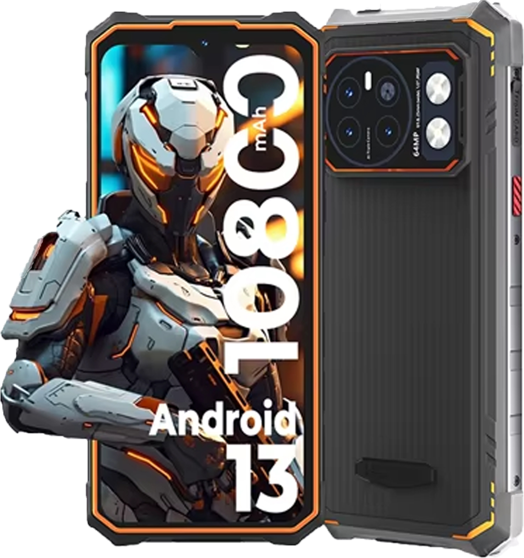 HOTWAV Cyber 13 PRO Smartphone ohne Vertrag, 6,6 FHD+ 10800mAh 12GB+256GB Outdoor Handy, 64MP Octa-Core Handys, Dual SIM 4G/Wi-Fi/NFC/GPS - Orange