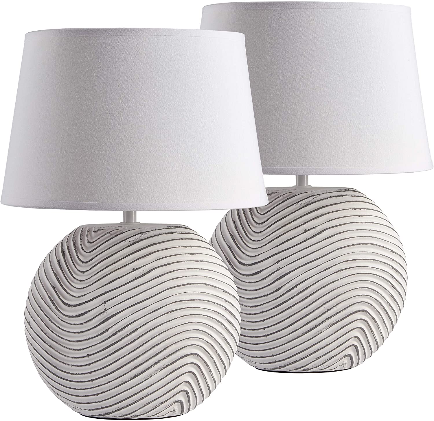 2x Moderne Nachttischlampe Keramikfuß creme braun weiß Schlafzimmerbeleuchtung 