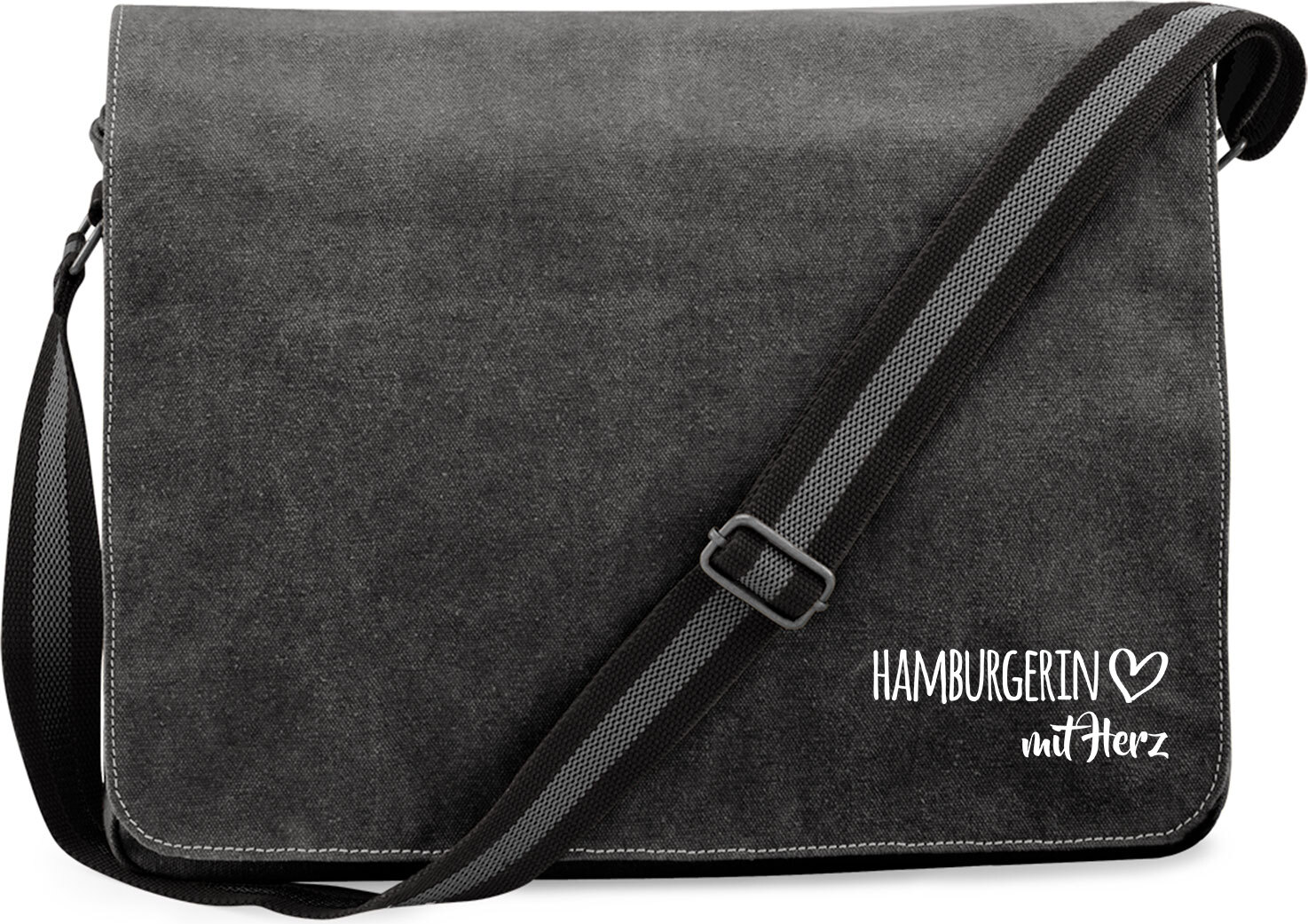 Hellweg Druckerei Huuraa Crossbody Bag Hamburgerin mit Herz Geschenk 14 Liter Black Canvas Hamburgerin Accessoire 3245CUT-VBLA