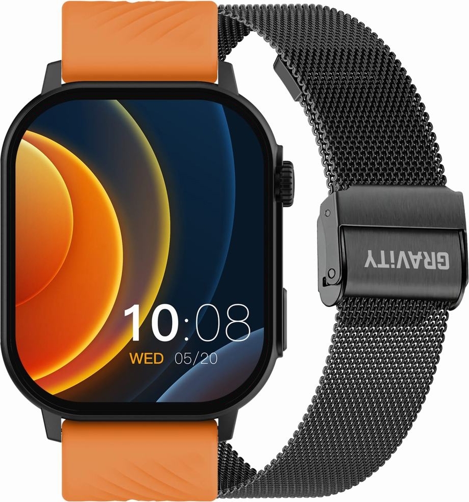 Smartwatch Gravity GT15-2 Pomarańczowy Pasek Silikonowy + Czarna Bransoleta