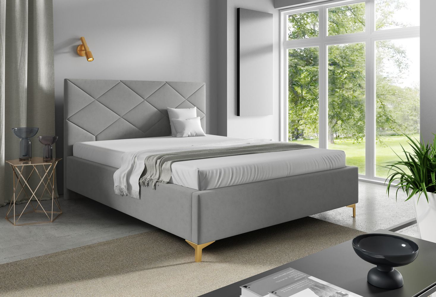 Čalúnená posteľ 140x200 ODETA 3 - svetlo šedá