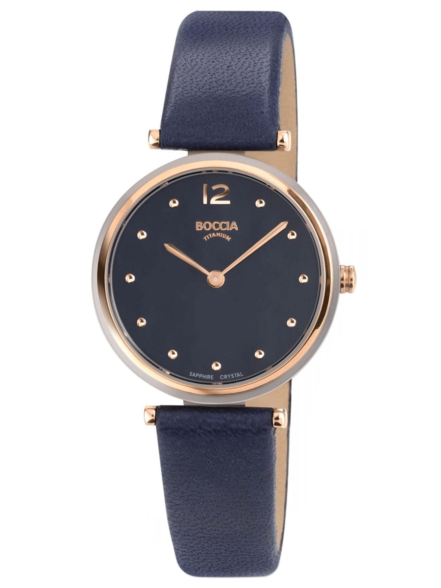 Boccia Damenuhr Dress 3349-02 Titan, Leder, teil-roségoldplattiert