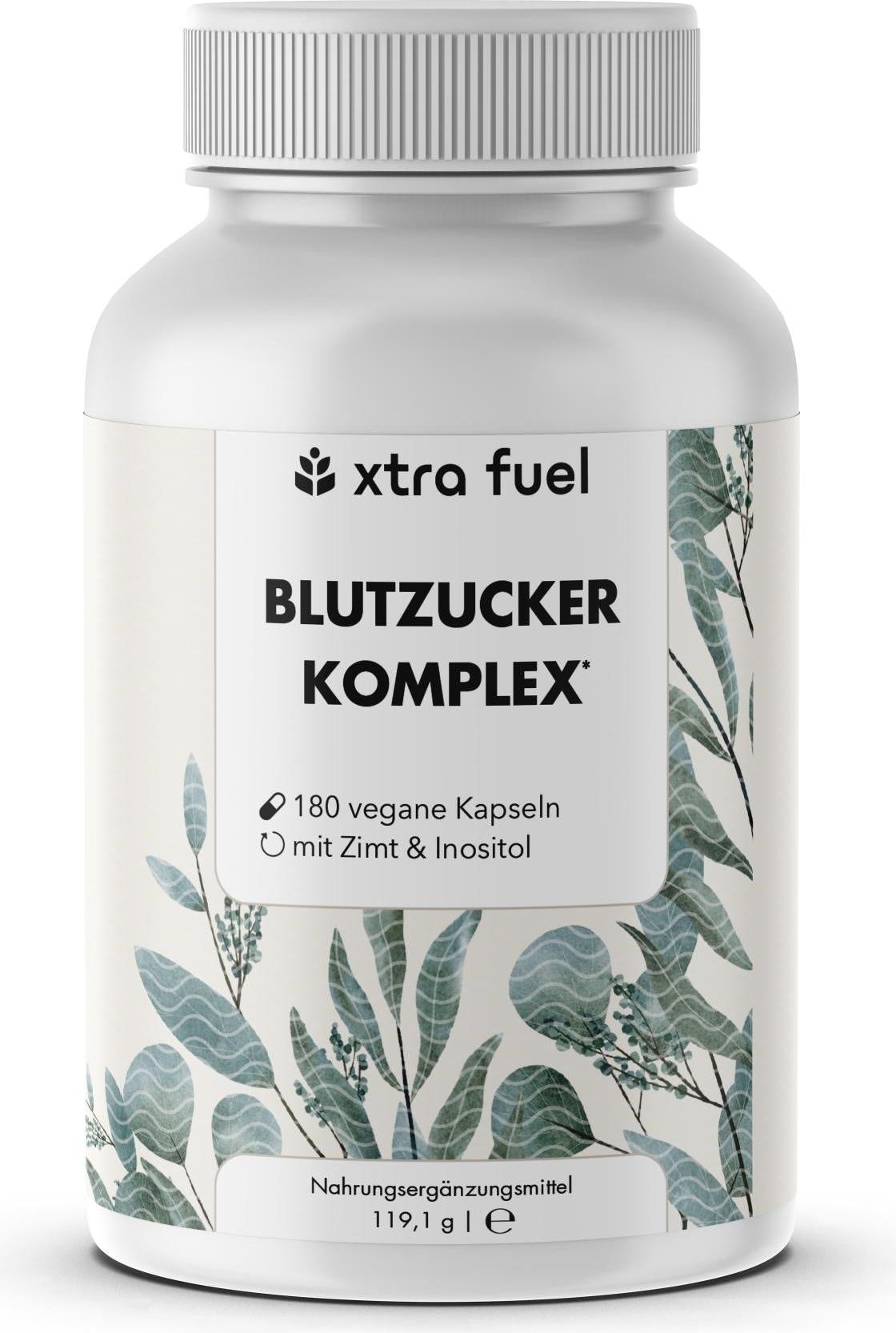 XTRA FUEL Blutzucker Komplex* - Nährstoffmix mit Ceylon-Zimt, Inositol & Olivenblatt – 1x Dose (180 Blutzucker Kapseln)