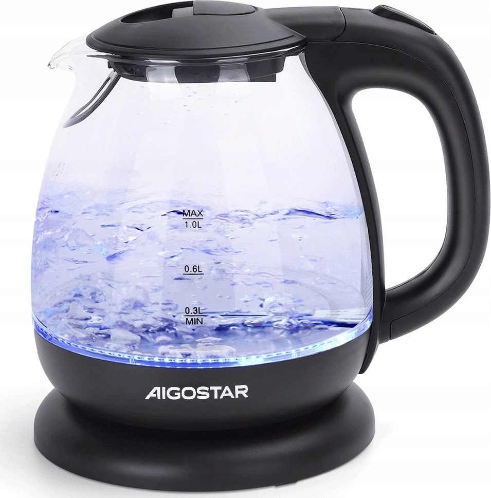 Aigostar Mini-Wasserkocher 1L 2200W Led Glas Mit Trocken-Koch-Schutz
