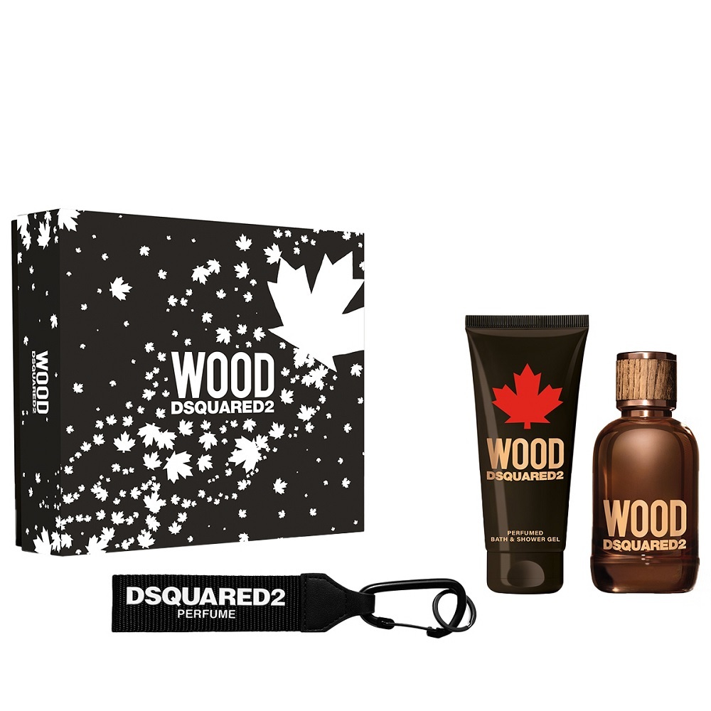 Dsquared2 Wood Pour Homme Zestaw Woda toaletowa 100ml + Żel pod prysznic 100ml + breloczek