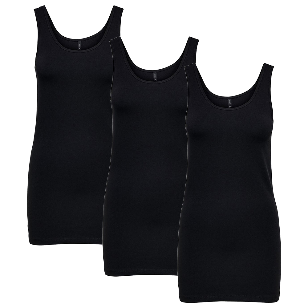 blau ONLY 3er Pack Damen Oberteile Basic Tank Tops weiß Creme Frauen Shirt lang Sommer Shirts Top 15201465 schwarz grau