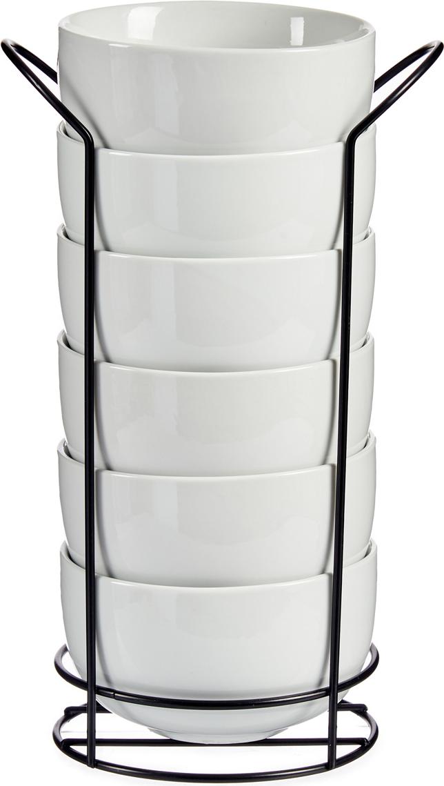 VESSIA DELICATELY STRONG Müslischalen Set 7 tlg. weiss Ständer 650ml Dessertschale Müslischüssel 90401