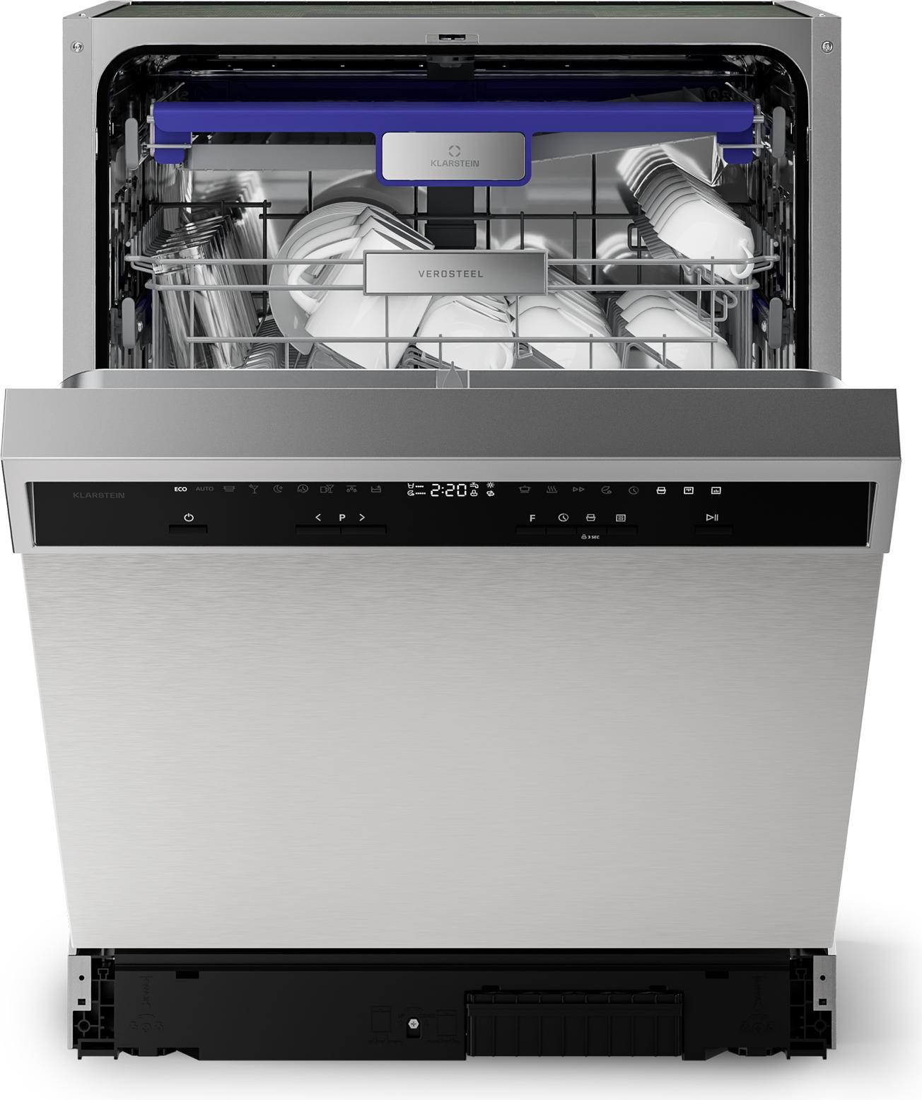 Klarstein Verosteel podpultová umývačka riadu 60 cm - 14 prestieraní, 9 programov, 42 dB, , AquaStop, detská poistka, nehrdzavejúca oceľ, podpultové umývačky riadu