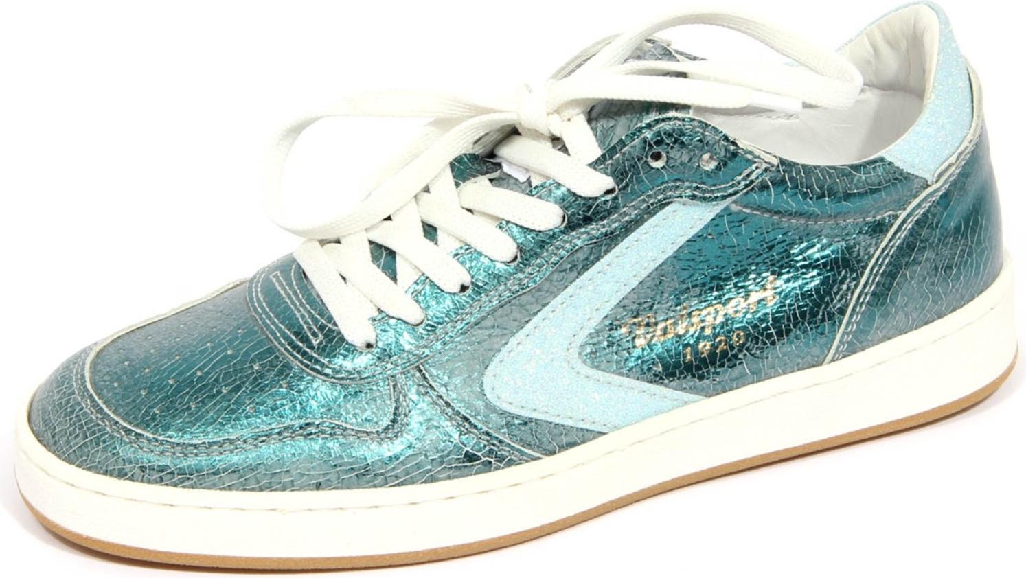 H0344 sneaker donna VALSPORT Frauen geknackt Leder lamé Schuh türkis