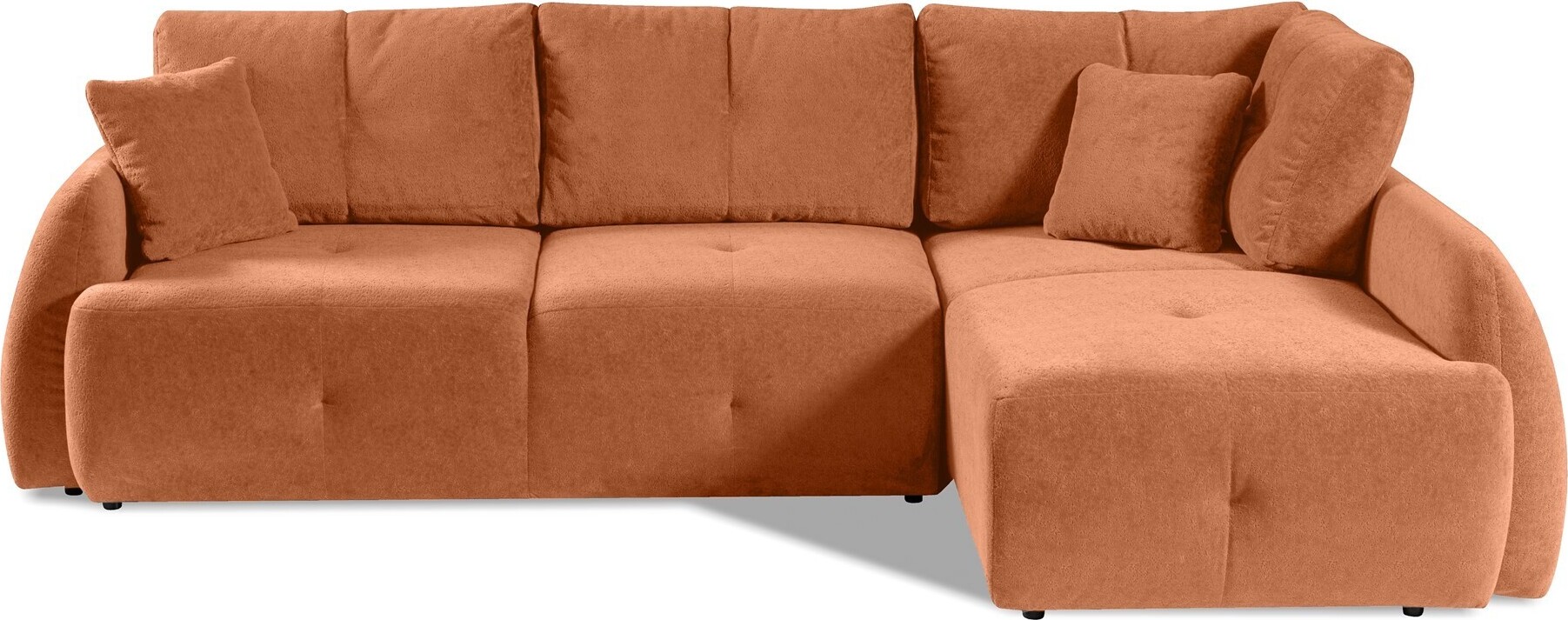 BETTSO Bequemes Ecksofa mit Schlaffunktion und Bettzeugcontainer PATAYA Kupfer