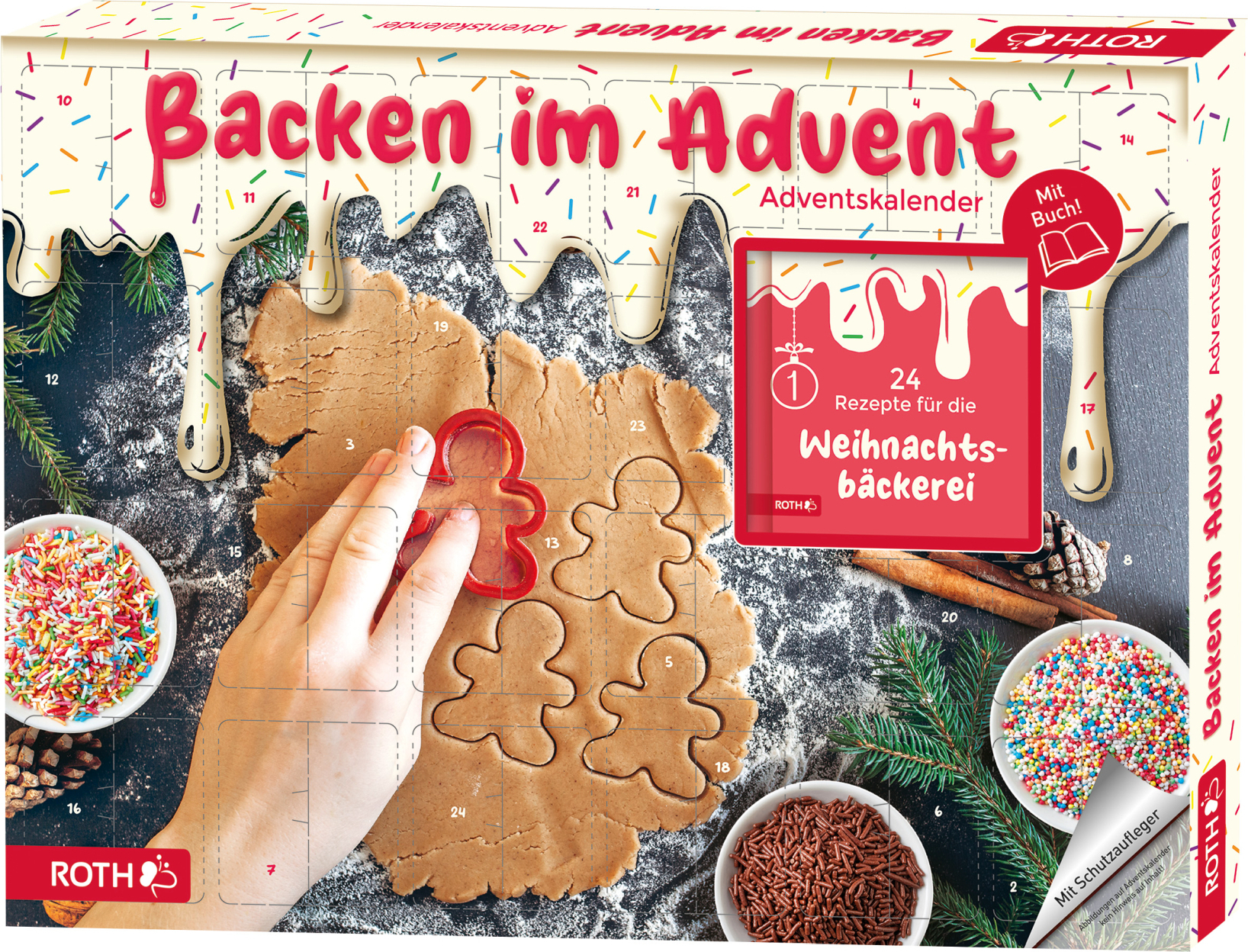 ROTH Backen im Advent Adventskalender gefüllt mit Backzutaten und Rezepte-Buch 80694