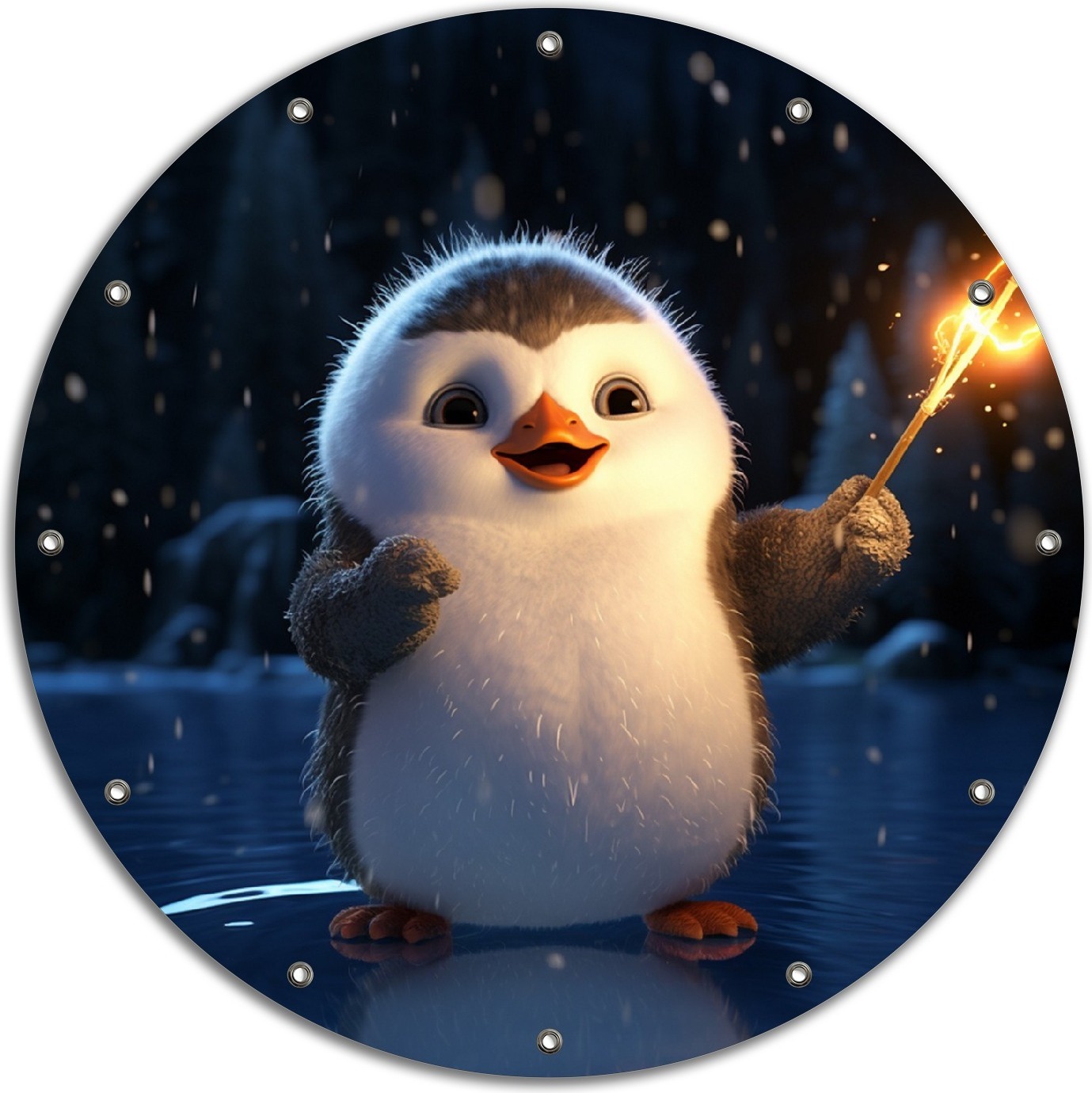 Wallario rundes Outdoor-Poster für Garten oder Balkon, Motiv Süßer Pinguin, 90 cm Durchmesser ruban1024-9090